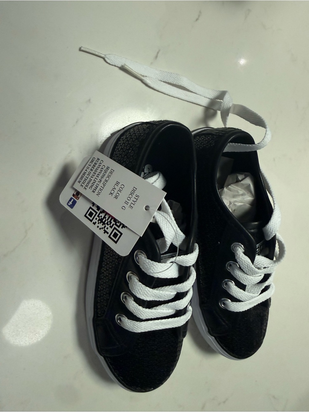 Kids Black Lace-Up Sneakers with White Laces
